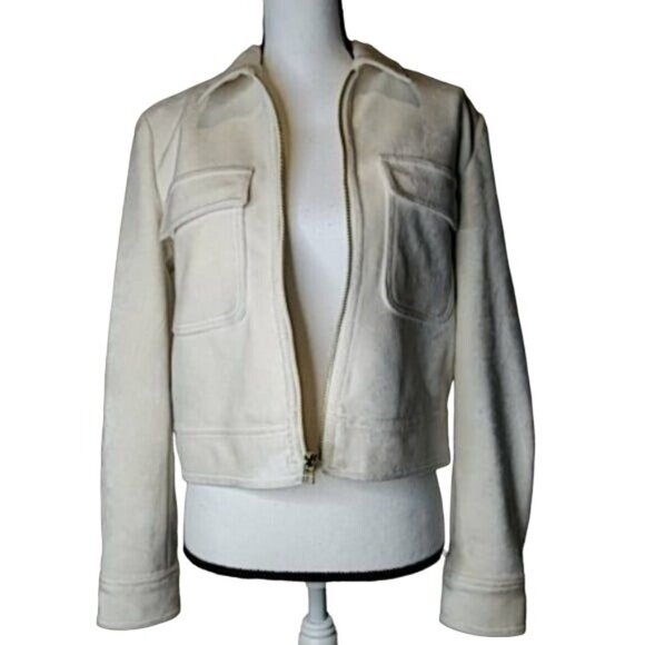 Women's Nine West Velvet Cream Bomber Jacket Coat Gold Zipper Hardware S… - Picture 1 of 6